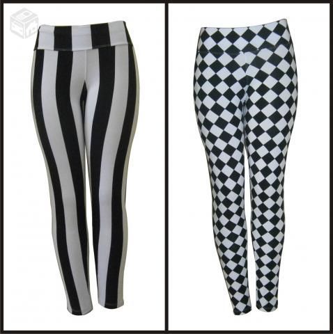 Calça legging listrada e tabuleiro